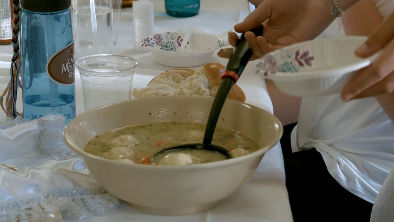 Serving Matzo Ball Soup